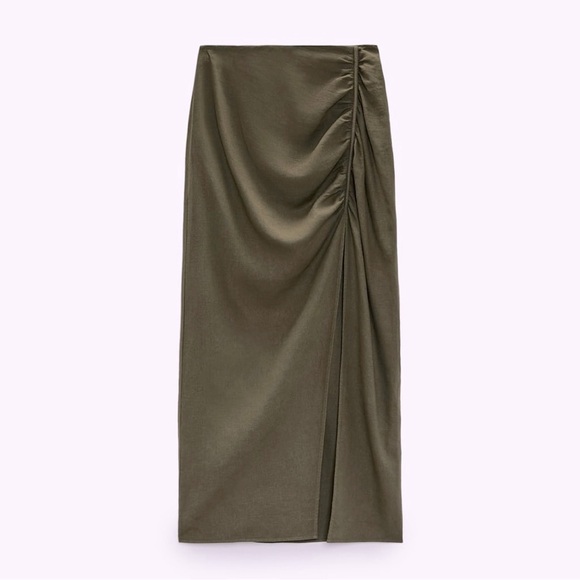 Zara RUCHED LINEN BLEND MIDI SKIRT - Picture 3 of 5